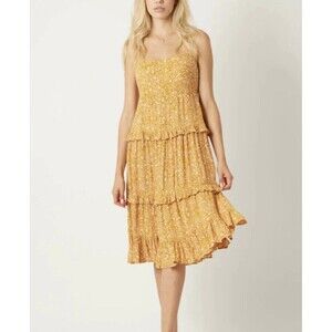 Bila 77 Flores Square Neck Dress Layered Fairy Ruffled Flowy Paisley Boho Resort